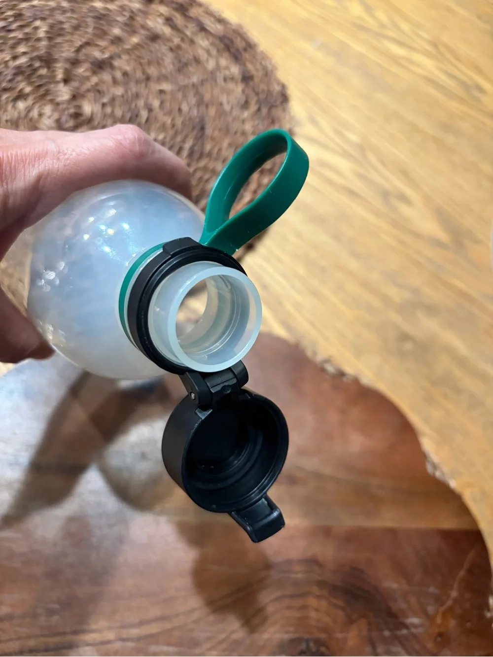 Starbucks Clear Water Bottle with Green Logo and Black Cap